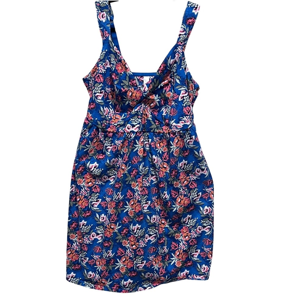 Cacique Sleep Blue Floral Print Twist Front Sleeveless Chemise Dress Size 14 16‎